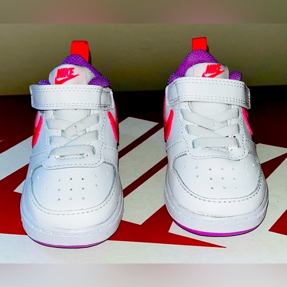 **SOLD** Nike Court Borough 2 Low (White, Pink, and Purple) TD Size 4C - $35 - Picture 2 of 10